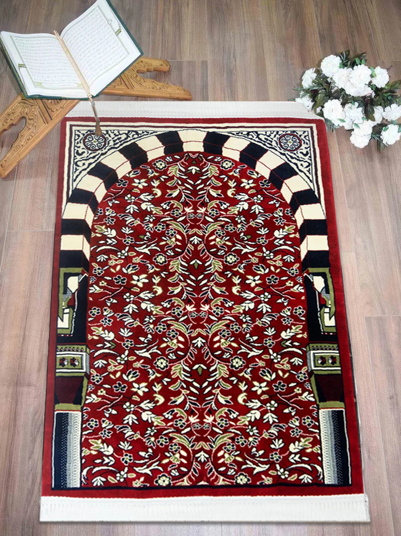 Al Rawdha Al Sharifa Prayer Mat - Red with Handbag