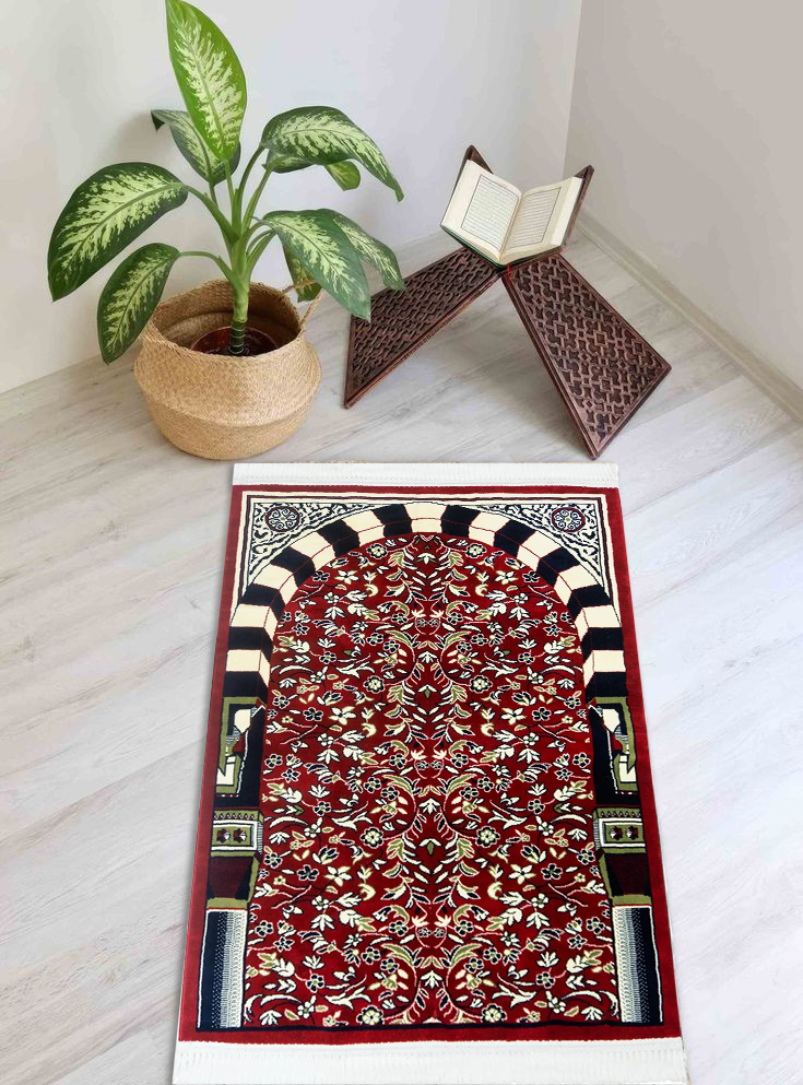 Al Rawdha Al Sharifa Prayer Mat - Red with Handbag